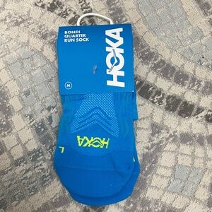 Hoka Bondi Quarter Run Sock - Bright Blue with Neon Yellow Logo